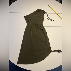 Lulus small olive green off the shoulder knit cinched waist dress
